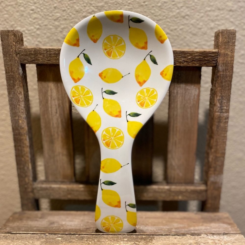 Lemon Spoon Rest, Melamine Farmhouse Lemons & Leaves Spoon Rest, Lemon Decor